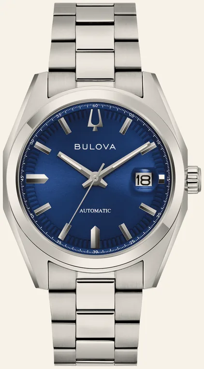 Relógio Bulova Surveyor 96B436, mostrador azul raiado, data com lupa