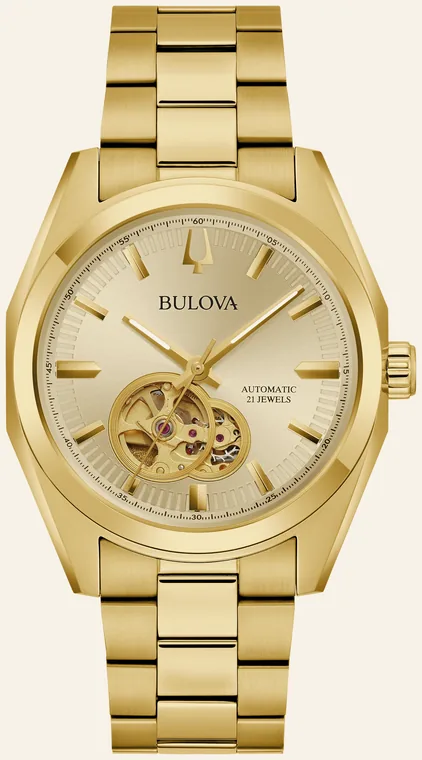 Relógio Bulova Surveyor 97A182, mostrador champanhe raiado, abertura para o movimento