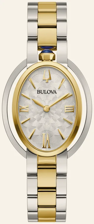 Relógio Bulova Rubaiyat 98L320, mostrador prateado guilhochê, algarismos romanos