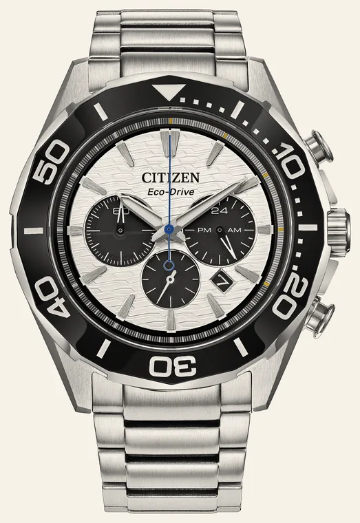 Relógio Citizen Endeavor Chrono CA4730-59AN, mostrador branco com submostradores pretos