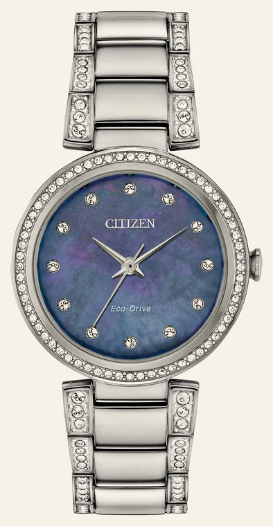 Relógio Citizen Silhouette Crystal EM0840-59NN, mostrador madrepérola azul com cristais