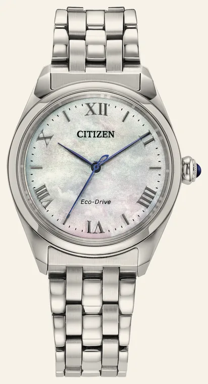 Relógio Citizen L Classic EM1140-80DN, mostrador madrepérola com algarismos romanos