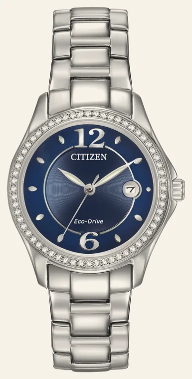 Relógio Citizen Crystal Eco FE1140-86LN, mostrador azul-cobalto