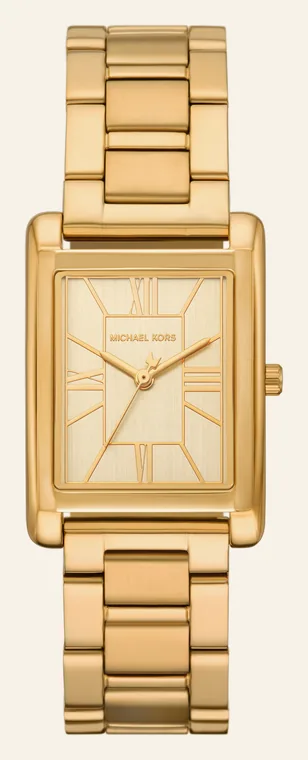 Relógio Michael Kors Essex MK4904/1DN, mostrador dourado, retangular, com algarismos romanos