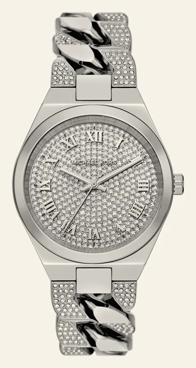 Relógio Michael Kors Lennox MK7488, mostrador prateado, cravejado