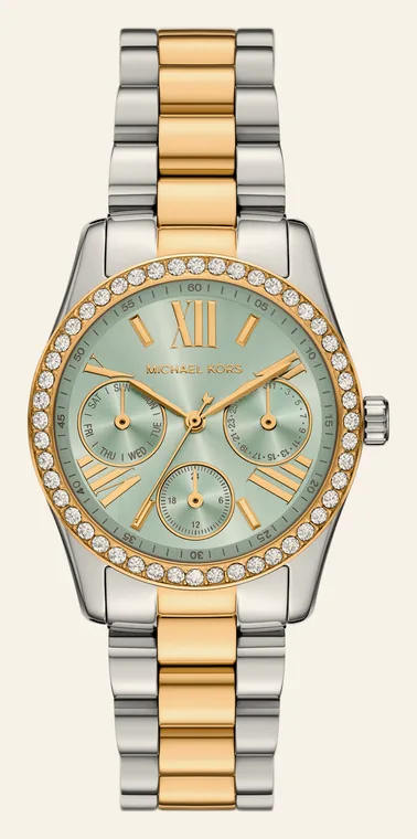 Relógio Michael Kors Lexington MK7609/1VN, mostrador pistache, com algarismos romanos dourados