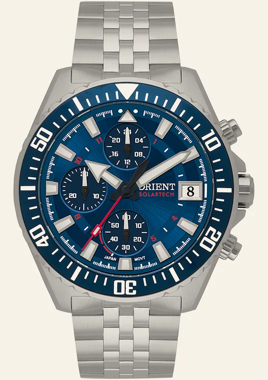 Relógio Orient Orient Solartech MBSSC310 D1SX, mostrador azul