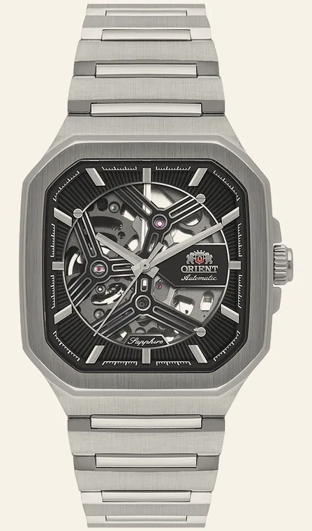 Relógio Orient Skeleton NH7SS008 G1SX, mostrador esqueleto preto