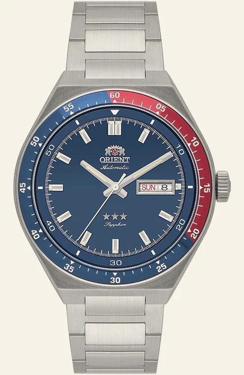 Relógio Orient Automatic Heritage YN6SS003 D1SX, mostrador azul