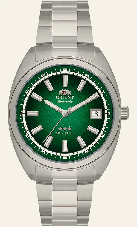 Relógio Orient Automatic Heritage YN6SS004A E1SX, mostrador verde