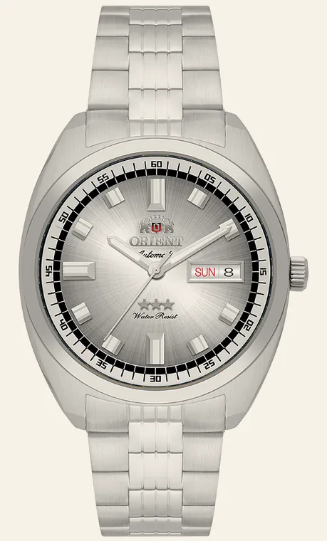 Relógio Orient Automatic Heritage YN6SS004 S1SX, mostrador prata