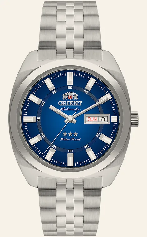 Relógio Orient Automatic Heritage YN6SS005 D1SX, mostrador azul