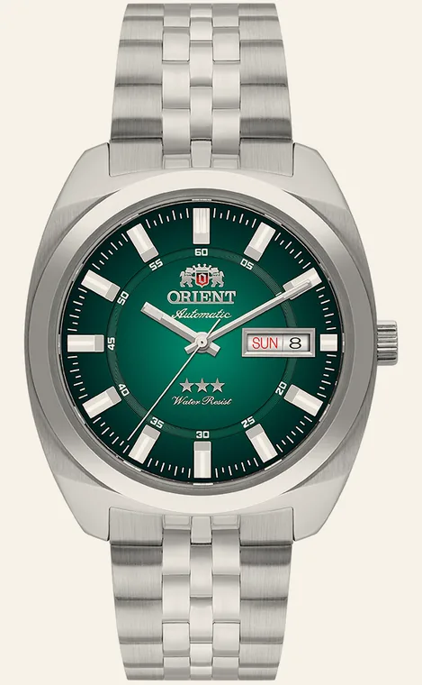 Relógio Orient Automatic Heritage YN6SS005 E1SX, mostrador verde