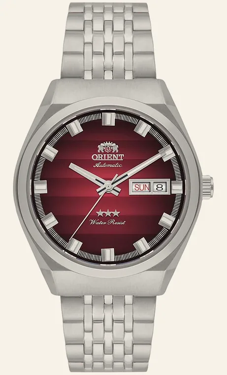 Relógio Orient Automatic Heritage YN6SS014 V1SX, mostrador vermelho