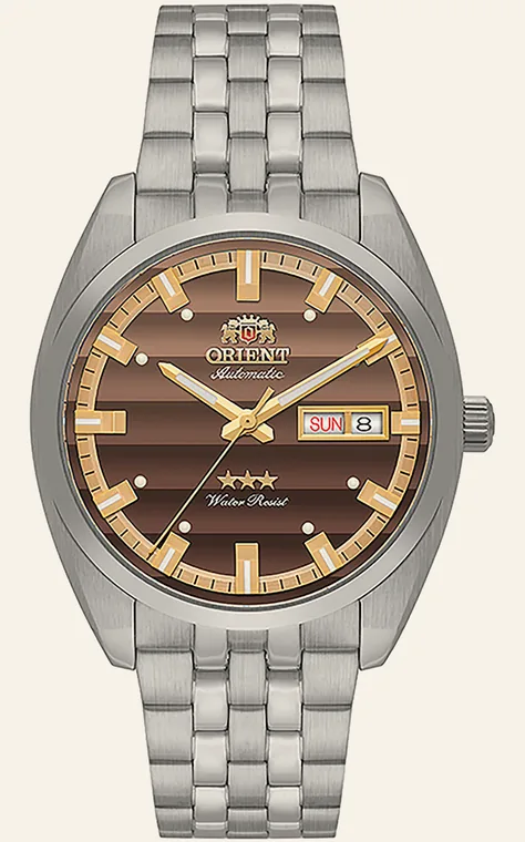 Relógio Orient Automatic Heritage YN6SS019 N1SX, mostrador marrom
