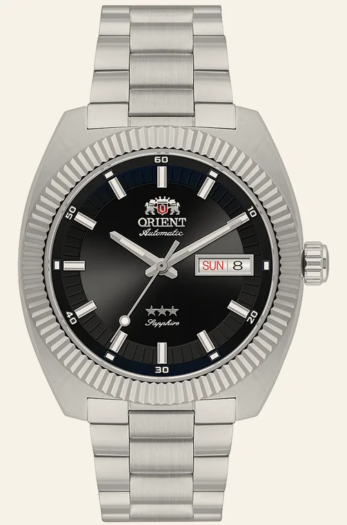Relógio Orient Automatic Heritage YN6SS026 P1SX, mostrador preto