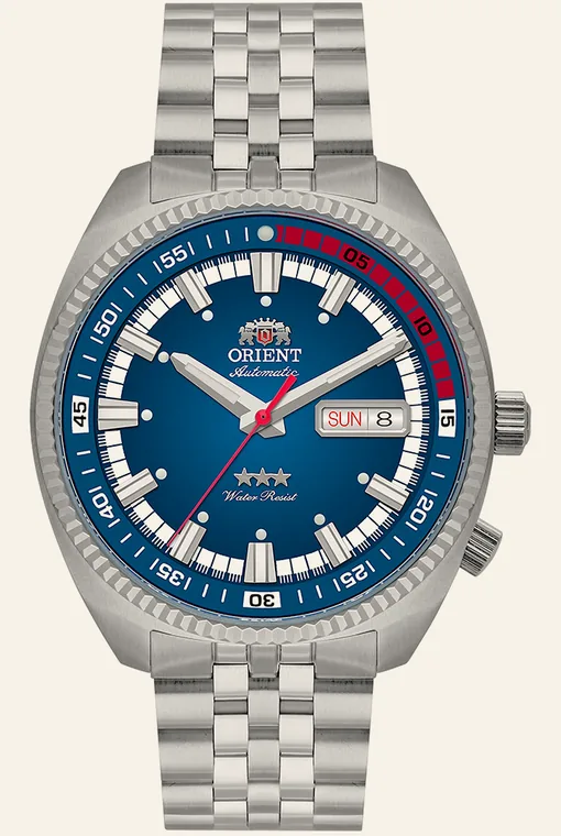 Relógio Orient Automatic Heritage YN6SS028 D1SX, mostrador azul