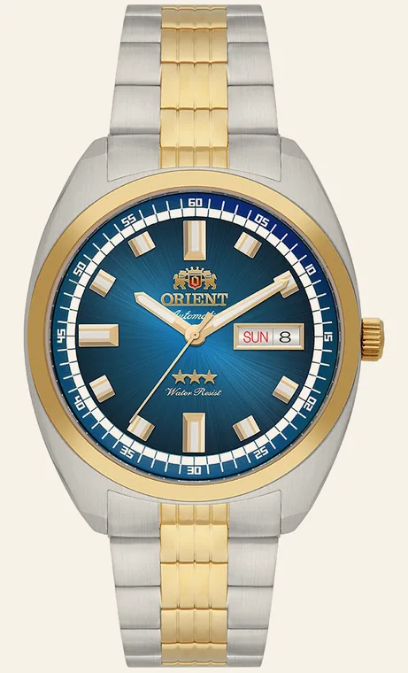 Relógio Orient Automatic Heritage YN6TT004 D1SK, mostrador azul