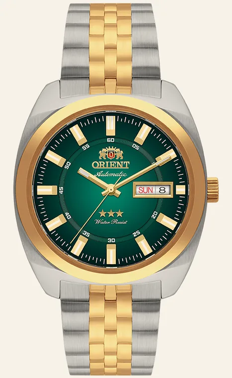 Relógio Orient Automatic Heritage YN6TT005 E1SK, mostrador verde
