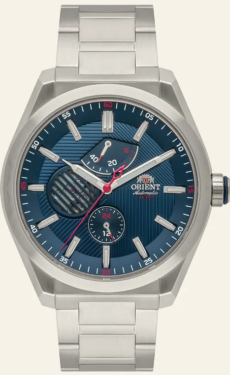 Relógio Orient Orient Automatic Superior YN8SS004 D1SX, mostrador azul, open-heart